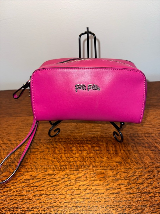 Folli Follie Handbags - Folli Follie Hot Pink Vegan Leather Wristlet Cosmetic Pouch Clutch